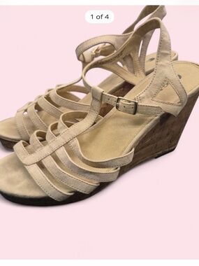 Beige Strappy Wedge Sandals - Women